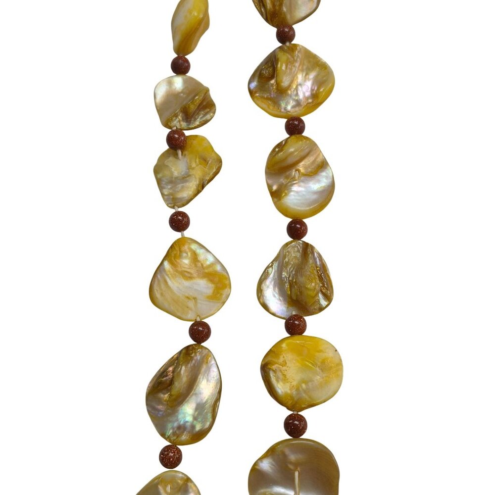 Yellow Mother of Pearl Necklace Goldstone Beads & Ornate Gold-Tone Clasp - Picture 4 of 10